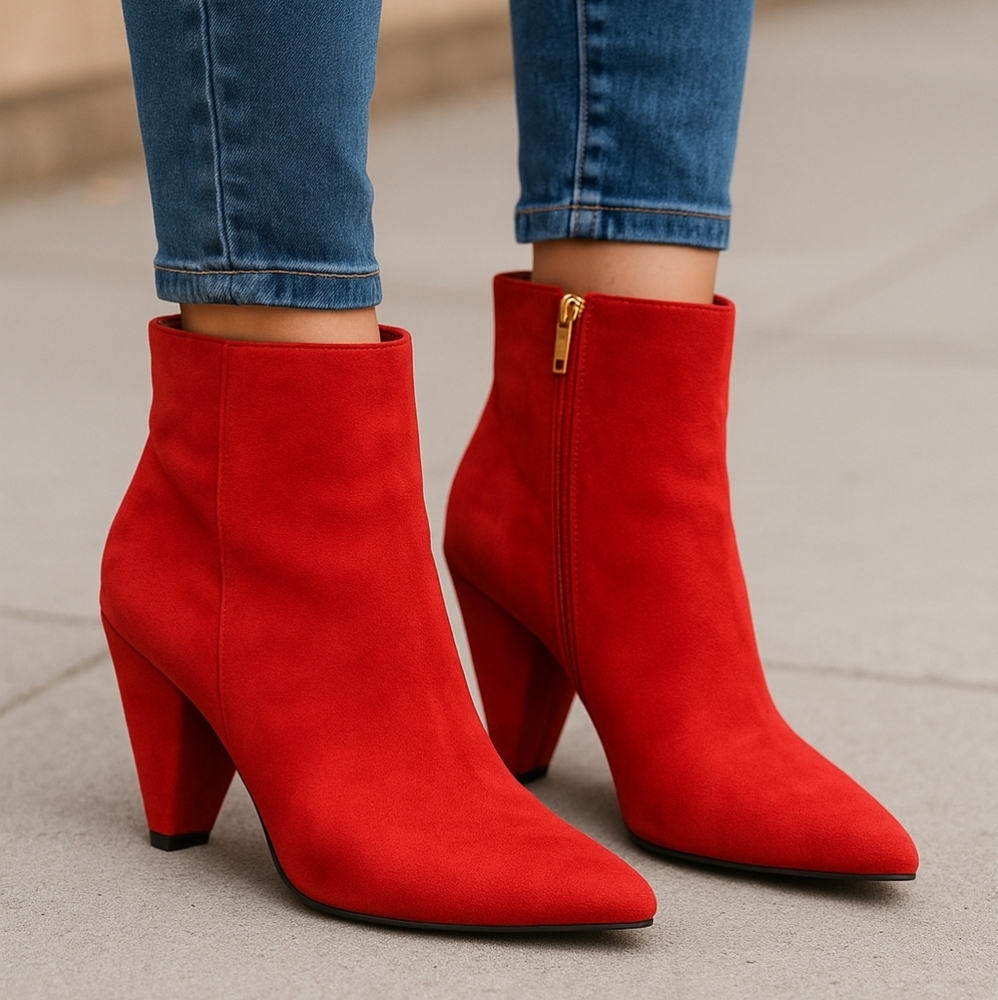 🔥 Italina by Summer Rio – Women’s Red Chunky Heel Booties – Size 10